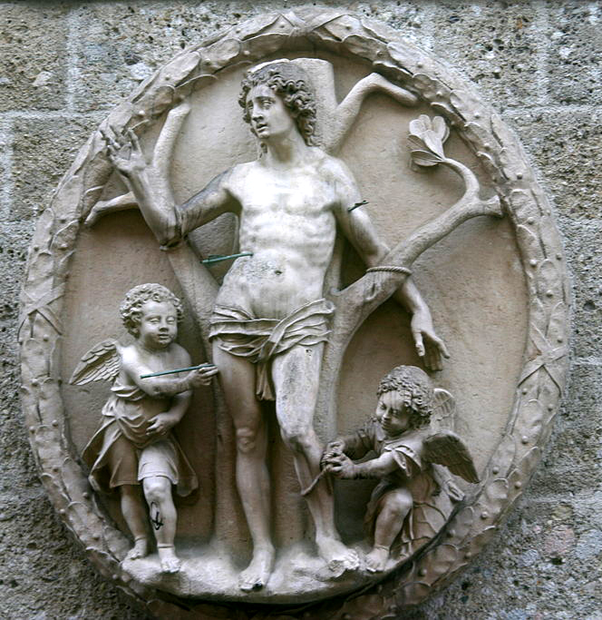 1024px-Sebastianskirche_(Salzburg)_hl_Sebastian_an_der_Außenfassade.JPG
